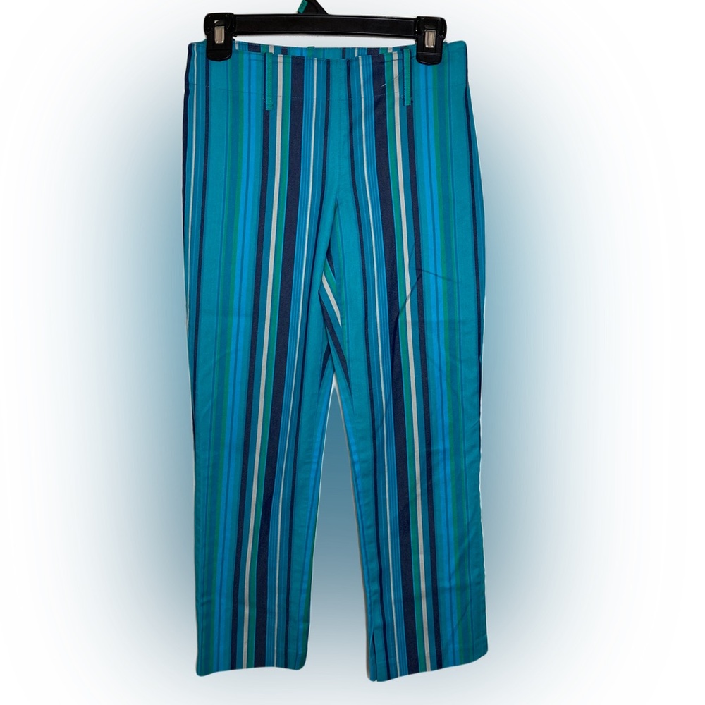 Vintage EXPRESS Blue Green Pinstripe Stripe Capris Size 2 Vertical Stripes